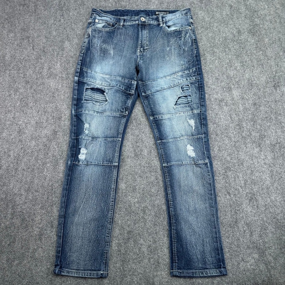 Southpole Jeans Mens 36x30 (Fits 34x29.5) Blue Skinny‎ Moto Distressed Stretch